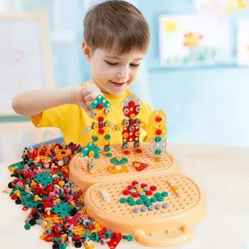 203 шт., креативная мозаика, игрушка-головоломка, электрическая дрель, игрушка-головоломка, модные биты, винт, игрушка STEM, обучающие развивающие игрушки для подарка Puppy