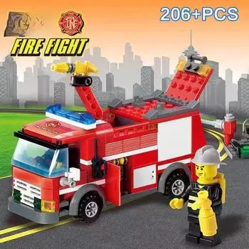 206 шт., строительные блоки городской серии, городская пожарно-спасательная спринклерная машина, строительные блоки, сборка, детские игрушки
