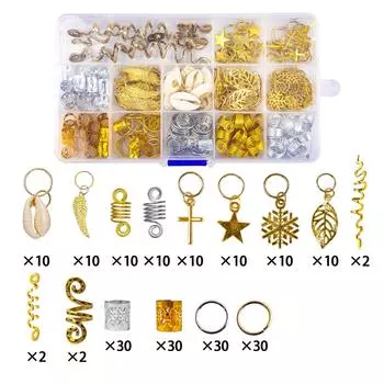 206pcs Dreadlocks Hair Jewelry Rings DIY Alloy Metal Golden Silver Braid Hair Ring Accessories
