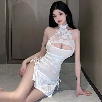 2076 сексуальная пижама сексуальное нижнее белье cheongsam соблазнение страсть полый ремешок высокий разрез вилка бесплатная униформа чехол one size fits all