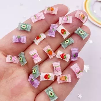 20-100 шт. смоляных кавайных разноцветных мини-накладок с различными фруктовыми вкусами, конфетные ногти с плоским основанием, аппликации из стразов, заколки для волос ручной работы