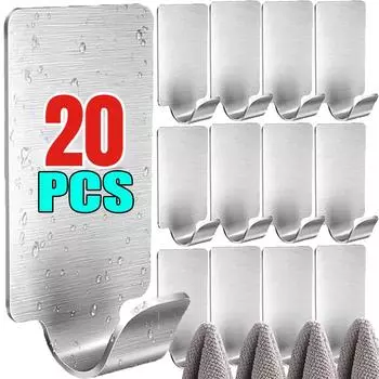 20/10/2 шт. Маленький самоклеящийся крючок из нержавеющей стали, тяжелый настенный крючок для вешалки, органайзер для ванной комнаты, вешалка для полотенец, многоцелевой кухонный крючок A-2PCS