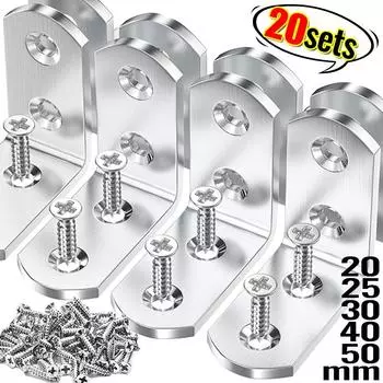 20/1 комплектов угловых кронштейнов L-образной формы из нержавеющей стали, угловые соединители L, крепеж для полок для каркаса опоры мебельного шкафа