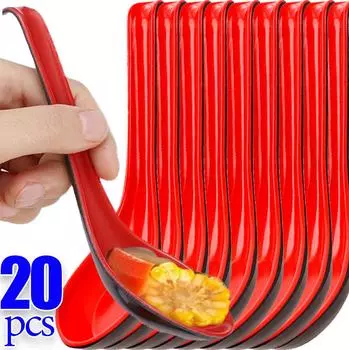 20-1 шт. красная черная суповая ложка меламиновая противоударная ложка для риса с крючком пластиковая длинная ручка ложка для каши Kitch столовые приборы посуда