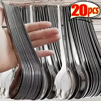 20/1 шт. ложка из нержавеющей стали с плоским дном для риса, длинная десертная ложка, домашние столовые ложки, кухонная посуда 1PC