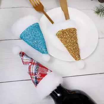 20/1 шт. Мини-шапки Санты, вилки, ножи, держатели для столовых приборов, сумка, чехол для бутылки вина, для дома, рождественской вечеринки, украшения стола, новогодний подарок для детей 1PC