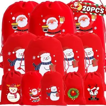 20/1 шт. рождественские подарочные пакеты Санта-Клаус снеговик конфеты закуски упаковочный мешочек на шнурке для новогодней вечеринки подарки сумка для хранения декор 1PC