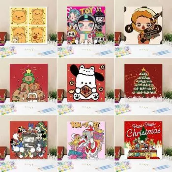 20*20 см Рождественская тема DIY Картина в рамке Картина на холсте Краска по номерам Цифровая живопись Подарок Главная Спальня Настенный декор 02