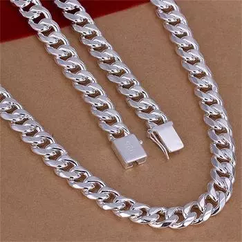 20-24inch 925 Sterling Silver Classic 10mm Geometry Necklace Chain Men Charm Fashion Wedding Party Jewelry Holiday Gifts 50cm
