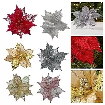 20/25 см Украшение для рождественской елки ручной работы Элегантный сетчатый рождественский цветок Имитация сетчатого цветка 20cm красный