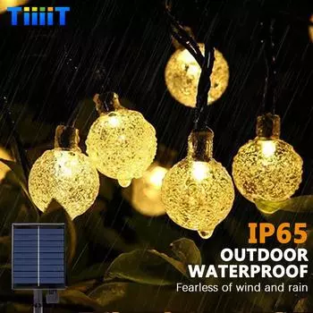 20~300 светодиодов 8-режимная гирлянда на солнечных батареях, хрустальный шар, водонепроницаемый светильник для двора, кемпинга, сада, вечеринки, фестиваля, украшения 5M-20LED