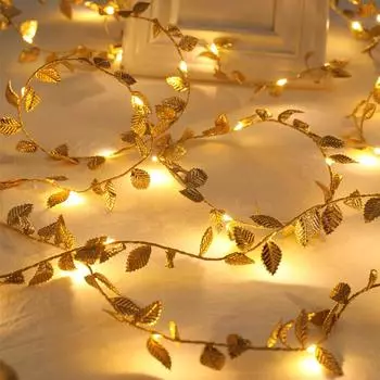 20/30/50LED Golden Tiny Leaves Fairy Light Battery Powerd Led Copper Wire String Lights For Wedding Home Party DIY Xmas Decor