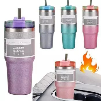 20/30 унций вакуумная термокружка с трубочкой двухслойная термокружка из нержавеющей стали для кофе в машину кружки для холодных и горячих напитков термос 20oz розовый