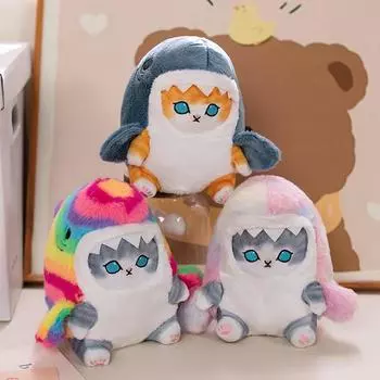 20/33 см акула кошка комбинированная мультяшная плюшевая игрушка животное коричневый серый котенок косплей красочная акула сидящая мягкая плюшевая игрушка подарок 20cm