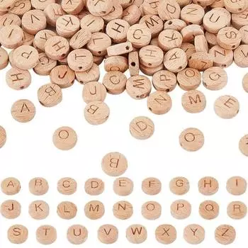 20/40/60 шт. 10 мм деревянные бусины с буквами круглые плоские бусины с буквами натуральные плоские деревянные бусины из бука с отверстием 1,6 мм сосновые бусины, изготовление украшений и поделок своими руками 20pcs