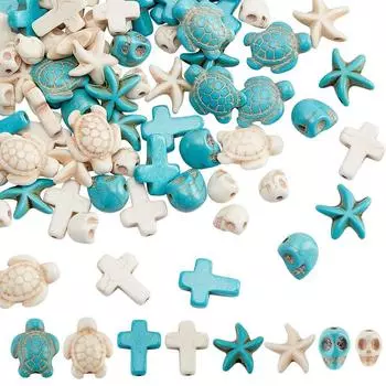 20/40/80 шт. бирюзовых бусин, разделительные бусины в виде морских животных, россыпные бусины в виде черепов, бусины в виде морских звезд, бусины в виде черепах, крестообразные бусины для браслетов, изготовление украшений своими руками 20pcs