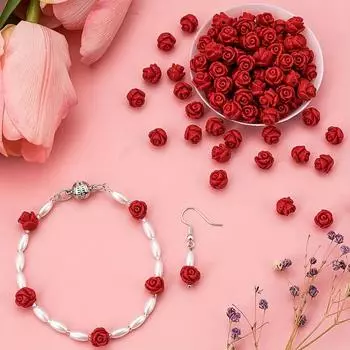 20/40/80 шт. бусин киноварной розы, 8 мм кулон из красной розы, резные бусины в виде цветка, аксессуары для браслета, ожерелья и подвески своими руками 20pcs красный