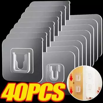 20/40 Pcs Strong Sticky Hung Double Sided Patch Hook Buckle Transparent Adhesive Wall Hooks Cup Sucker