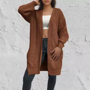 20/5000 Женский однотонный свободный трикотажный кардиган средней длины с длинным рукавом для женщин L