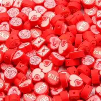 20/50/100 шт. Браслеты из глиняных бусин диаметром 10 мм, сделанные из красных/розовых розовых конвертов, бижутерия из полимерной глины в форме сердца, браслеты своими руками, аксессуары для сережек 20pcs