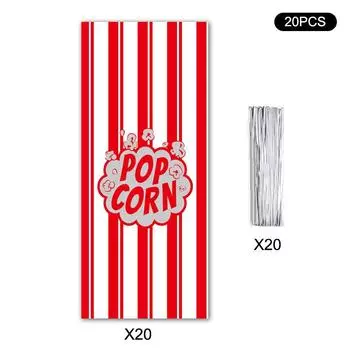 20/50/100Pcs Popcorn Packaging Bag Carnival Stripes Bags With Ties Portable Food Snack Bags Treats Containers Party Supplies A20