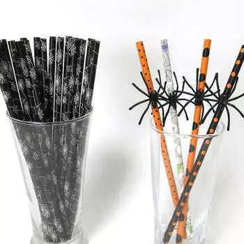20/50 шт. бумажная соломинка для Хэллоуина с принтом в виде паука, трехмерная соломинка для вечеринки на Хэллоуин, одноразовая, экологически чистая