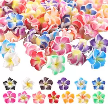 20/50 шт. Бусины плюмерии из полимерной глины, цветочные бусины ручной работы, гавайские цветы плюмерии 12x8 мм, плоские цветочные подвески 20pcs разноцветный