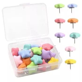 20/50Pcs 3D Star Shape Pushpins Macaron Thumb Tacks Blackboard Push Pins Office Binding Supplies 20Pcs with Box