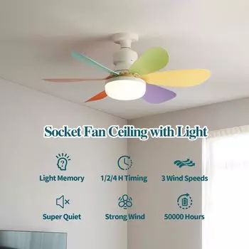 20.5 inch E27 ceiling fan with light and remote control dimmable LED light, 3-speed wind speed, family summer gift 52CM