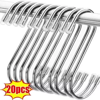 20/5 шт. S-образный крючок из нержавеющей стали, прочные сумки, одежда, полотенца, S-образные крючки с кожаным чехлом, держатели для хранения на кухне и в ванной комнате 10pcs