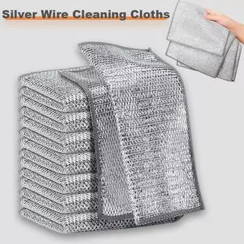 20/5 шт. Волшебная тряпка для мытья посуды из стальной серебряной проволоки, не царапающая тряпка для мытья посуды, тряпка из микрофибры, утолщенное кухонное полотенце Single Layer