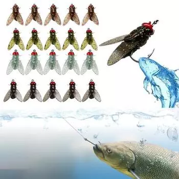 20/60 шт., бионическая приманка для ловли нахлыстом с острым крючком, аттрактанты для рыбы, искусственная мягкая приманка, пресноводный соленый окунь, форель, аксессуары для рыбалки L чёрный