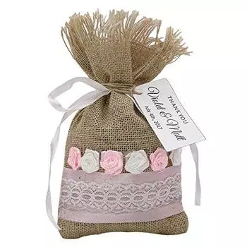 20 атласных подарочных мешочков на завязках, маленькие сувенирные пакеты для свадебной вечеринки в деревенском стиле с персонализированной бумагой 20 Bags коричневый