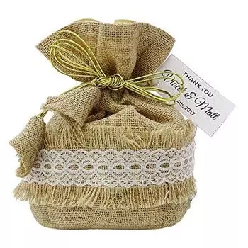 20 атласных подарочных пакетов Potli на шнурке, маленькие печатные мешочки, свадебные сувенирные пакеты с персонализацией 20 Bags коричневый