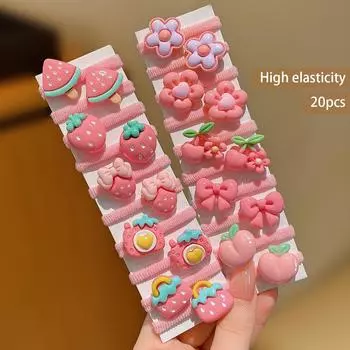 20 cartoon cute little girl hair rings, pink children s rubber band hair accessories