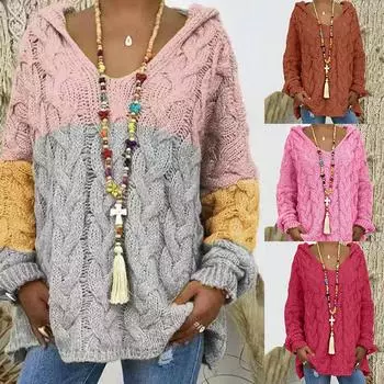 20 цветов с капюшоном V-образным вырезом и длинными рукавами, трикотажная толстовка с капюшоном, осень-зима, однотонный свободный свитер, джемпер, женская одежда S жёлтый