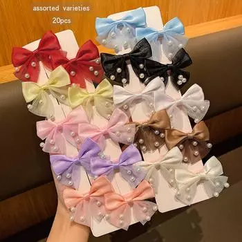 20 цветов случайных заколок-бантиков из искусственного жемчуга, милые и симпатичные аксессуары для волос, подходящие для повседневного использования