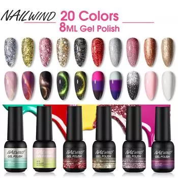 20 цветовNAILWIND 8 мл Гель-лак для ногтей Soak Off Чистый цветной гель для ногтей Яркий для дизайна ногтей Светодиодная/УФ-лампа