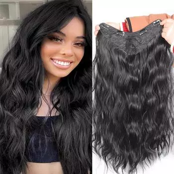 20 дюймов, 1 упаковка, 3/4 вьющиеся волнистые заколки на всю голову, синтетические накладные волосы, шиньоны для женщин, 4 зажима на штуку, натуральный черный