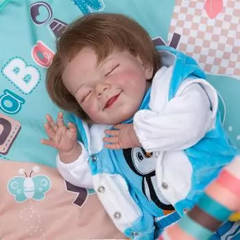 20 дюймов, силиконовые волосы ручной работы с укорененным волокном, Reborn для маленьких мальчиков, ткань с закрытыми глазами, игрушки для сна, детский подарок на день рождения, Рождественский подарок 50 cm