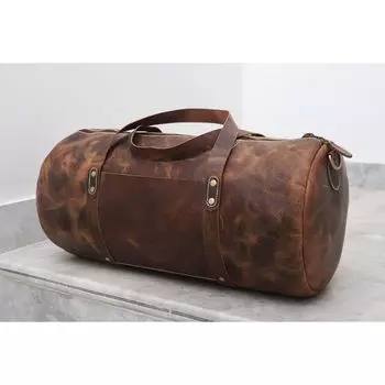 20-дюймовая круглая кожаная спортивная сумка для мужчин и женщин, спортивная сумка, байкерская седельная сумка, дорожная сумка для выходных, винтажная коричневая спортивная сумка, подарки для жениха 20 x 11 x 11 in коричневый