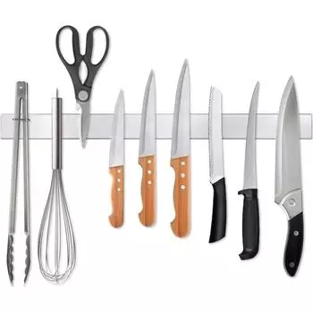 20-дюймовая магнитная лента для ножей, настенная панель кухонных ножей из нержавеющей стали премиум-класса, компактная мощная магнитная стойка для ножей без сверления