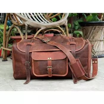20-дюймовая мужская кожаная вещевая сумка в стиле ретро для ручной клади с клапаном 20 x 10 x 9 in коричневый