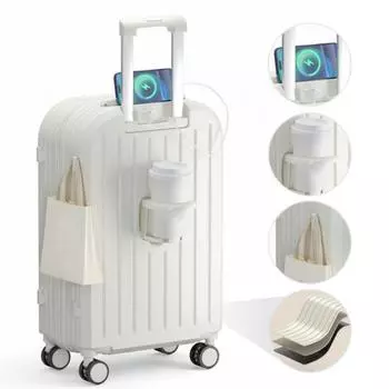 20-дюймовый чемодан с жестким корпусом, устойчивым к царапинам, с USB-интерфейсом, держателем для стакана, крючком для подвешивания 20Inch белый