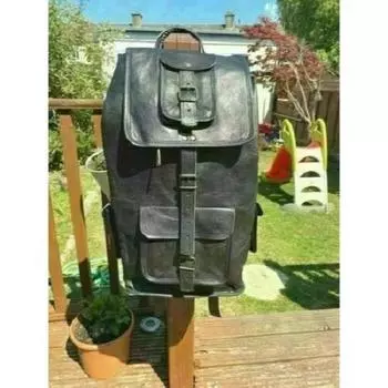 20-дюймовый кожаный рюкзак из козьей кожи, винтажный рюкзак-мессенджер для ноутбука, настоящий дорожный рюкзак 20 x 10 x 10 in