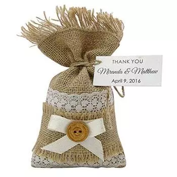 20 джутовых мешочков на шнурке с индивидуальной биркой, свадебные маленькие сетчатые сумки для подарков, деревенские вечерние сумки из мешковины для вечеринок, 4 дюйма x 6,5 20 Bags коричневый