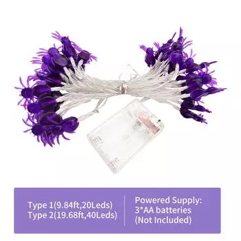 20 футов 40 светодиодов Хэллоуин гирлянды фиолетовые паукообразные декоративные подвесные светильники водонепроницаемые Type 1
