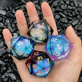 20-гранные игральные кости из смолы и песка 35 мм с жидким ядром DND TRPG Cthulhu COC, игральные кости для настольной игры D20 с цифрами