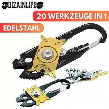20 In 1 Pocket Outdoor Screwdriver Multi Keyring Portable Gear Multipurpose Fixr Multifunction Carabiner Tool Camping Key Chain