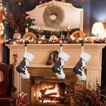 20 Inch Christmas Stockings Furry Christmas Gift Bag Household Christmas Socks Pendant Farmhouse Style A